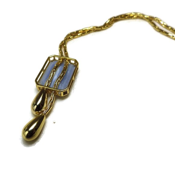 J. Crew Necklace/ Blue Encased-marble/ Bolero Style/ Gold Tone/ 30" - Picture 6 of 10